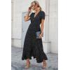 imagePRETTYGARDEN Womens Summer Wrap Maxi Dress Casual Boho Floral V Neck Short Sleeve Ruffle Hem Split Beach Long DressesBlackWhite
