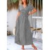 imagePRETTYGARDEN Womens Summer Wrap Maxi Dress Casual Boho Floral V Neck Short Sleeve Ruffle Hem Split Beach Long DressesDot Black White