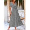 imagePRETTYGARDEN Womens Summer Wrap Maxi Dress Casual Boho Floral V Neck Short Sleeve Ruffle Hem Split Beach Long DressesDot Black White