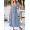 imagePRETTYGARDEN Womens Summer Wrap Maxi Dress Casual Boho Floral V Neck Short Sleeve Ruffle Hem Split Beach Long DressesDot Blue White