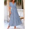 imagePRETTYGARDEN Womens Summer Wrap Maxi Dress Casual Boho Floral V Neck Short Sleeve Ruffle Hem Split Beach Long DressesDot Blue White