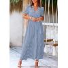 imagePRETTYGARDEN Womens Summer Wrap Maxi Dress Casual Boho Floral V Neck Short Sleeve Ruffle Hem Split Beach Long DressesDot Blue White
