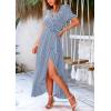 imagePRETTYGARDEN Womens Summer Wrap Maxi Dress Casual Boho Floral V Neck Short Sleeve Ruffle Hem Split Beach Long DressesDot Blue White