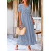 imagePRETTYGARDEN Womens Summer Wrap Maxi Dress Casual Boho Floral V Neck Short Sleeve Ruffle Hem Split Beach Long DressesDot Blue White