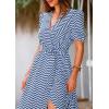 imagePRETTYGARDEN Womens Summer Wrap Maxi Dress Casual Boho Floral V Neck Short Sleeve Ruffle Hem Split Beach Long DressesDot Blue White