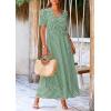 imagePRETTYGARDEN Womens Summer Wrap Maxi Dress Casual Boho Floral V Neck Short Sleeve Ruffle Hem Split Beach Long DressesDot Green White