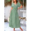 imagePRETTYGARDEN Womens Summer Wrap Maxi Dress Casual Boho Floral V Neck Short Sleeve Ruffle Hem Split Beach Long DressesDot Green White