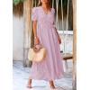 imagePRETTYGARDEN Womens Summer Wrap Maxi Dress Casual Boho Floral V Neck Short Sleeve Ruffle Hem Split Beach Long DressesDot Pink White