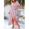 imagePRETTYGARDEN Womens Summer Wrap Maxi Dress Casual Boho Floral V Neck Short Sleeve Ruffle Hem Split Beach Long DressesDot Pink White