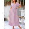 imagePRETTYGARDEN Womens Summer Wrap Maxi Dress Casual Boho Floral V Neck Short Sleeve Ruffle Hem Split Beach Long DressesDot Pink White