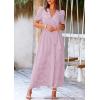 imagePRETTYGARDEN Womens Summer Wrap Maxi Dress Casual Boho Floral V Neck Short Sleeve Ruffle Hem Split Beach Long DressesDot Pink White