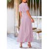imagePRETTYGARDEN Womens Summer Wrap Maxi Dress Casual Boho Floral V Neck Short Sleeve Ruffle Hem Split Beach Long DressesDot Pink White