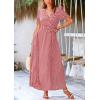 imagePRETTYGARDEN Womens Summer Wrap Maxi Dress Casual Boho Floral V Neck Short Sleeve Ruffle Hem Split Beach Long DressesDot Red White