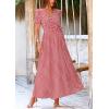 imagePRETTYGARDEN Womens Summer Wrap Maxi Dress Casual Boho Floral V Neck Short Sleeve Ruffle Hem Split Beach Long DressesDot Red White