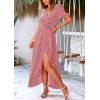 imagePRETTYGARDEN Womens Summer Wrap Maxi Dress Casual Boho Floral V Neck Short Sleeve Ruffle Hem Split Beach Long DressesDot Red White