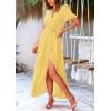 imagePRETTYGARDEN Womens Summer Wrap Maxi Dress Casual Boho Floral V Neck Short Sleeve Ruffle Hem Split Beach Long DressesDot Yellow White