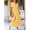 imagePRETTYGARDEN Womens Summer Wrap Maxi Dress Casual Boho Floral V Neck Short Sleeve Ruffle Hem Split Beach Long DressesDot Yellow White