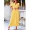 imagePRETTYGARDEN Womens Summer Wrap Maxi Dress Casual Boho Floral V Neck Short Sleeve Ruffle Hem Split Beach Long DressesDot Yellow White