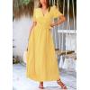 imagePRETTYGARDEN Womens Summer Wrap Maxi Dress Casual Boho Floral V Neck Short Sleeve Ruffle Hem Split Beach Long DressesDot Yellow White