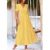 imagePRETTYGARDEN Womens Summer Wrap Maxi Dress Casual Boho Floral V Neck Short Sleeve Ruffle Hem Split Beach Long DressesDot Yellow White