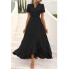 imagePRETTYGARDEN Womens Summer Wrap Maxi Dress Casual Boho Floral V Neck Short Sleeve Ruffle Hem Split Beach Long DressesZblack