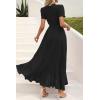 imagePRETTYGARDEN Womens Summer Wrap Maxi Dress Casual Boho Floral V Neck Short Sleeve Ruffle Hem Split Beach Long DressesZblack