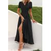 imagePRETTYGARDEN Womens Summer Wrap Maxi Dress Casual Boho Floral V Neck Short Sleeve Ruffle Hem Split Beach Long DressesZblack