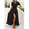 imagePRETTYGARDEN Womens Summer Wrap Maxi Dress Casual Boho Floral V Neck Short Sleeve Ruffle Hem Split Beach Long DressesZblack