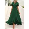 imagePRETTYGARDEN Womens Summer Wrap Maxi Dress Casual Boho Floral V Neck Short Sleeve Ruffle Hem Split Beach Long DressesZdark Green