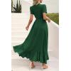 imagePRETTYGARDEN Womens Summer Wrap Maxi Dress Casual Boho Floral V Neck Short Sleeve Ruffle Hem Split Beach Long DressesZdark Green