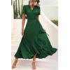 imagePRETTYGARDEN Womens Summer Wrap Maxi Dress Casual Boho Floral V Neck Short Sleeve Ruffle Hem Split Beach Long DressesZdark Green