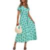 imagePRETTYGARDEN Women Boho Summer Side Split Deep V Neck Short Sleeves Maxi Dress with BeltPrint Green