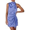 imagePRETTYGARDEN Womens Short Formal Satin Dress Summer Sleeveless Mock Neck Tie Waist Cocktail Party DressesBlue