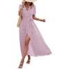 imagePRETTYGARDEN Womens Summer Wrap Maxi Dress Casual Boho Floral V Neck Short Sleeve Ruffle Hem Split Beach Long DressesDot Pink White