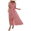 imagePRETTYGARDEN Womens Summer Wrap Maxi Dress Casual Boho Floral V Neck Short Sleeve Ruffle Hem Split Beach Long DressesDot Red White
