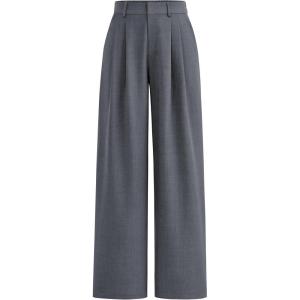 imagePRETTYGARDEN Womens Summer Work Pants Elastic High Waisted Straight Leg Business Casual Dressy Trousers Slacks with PocketsDark Grey