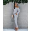 imagePRETTYGARDEN Womens Casual Long Sleeve Jumpsuit Crewneck Off Shoulder Elastic Waist Stretchy RomperGrey