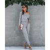 imagePRETTYGARDEN Womens Casual Long Sleeve Jumpsuit Crewneck Off Shoulder Elastic Waist Stretchy RomperGrey