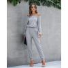 imagePRETTYGARDEN Womens Casual Long Sleeve Jumpsuit Crewneck Off Shoulder Elastic Waist Stretchy RomperGrey