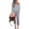 imagePRETTYGARDEN Womens Casual Long Sleeve Jumpsuit Crewneck Off Shoulder Elastic Waist Stretchy RomperGrey