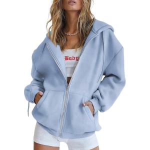 imagePRETTYGARDEN Womens Zip Up Y2K Hoodies Casual Long Sleeve Track Jackets with PocketsLight Blue