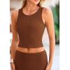 imagePRETTYGARDEN Womens 2 Piece Maxi Skirt Sets Casual Summer Knit Cropped Tank Top High Waisted Long Skirts OutfitBrown
