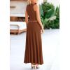 imagePRETTYGARDEN Womens 2 Piece Maxi Skirt Sets Casual Summer Knit Cropped Tank Top High Waisted Long Skirts OutfitBrown