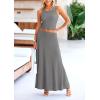 imagePRETTYGARDEN Womens 2 Piece Maxi Skirt Sets Casual Summer Knit Cropped Tank Top High Waisted Long Skirts OutfitGrey