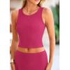 imagePRETTYGARDEN Womens 2 Piece Maxi Skirt Sets Casual Summer Knit Cropped Tank Top High Waisted Long Skirts OutfitRose Red