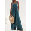 imagePRETTYGARDEN Womens Bib Overalls Casual Summer Sleeveless Strap Loose Wide Leg Jumpsuits with PocketsLake Blue