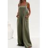 imagePRETTYGARDEN Womens Bib Overalls Casual Summer Sleeveless Strap Loose Wide Leg Jumpsuits with PocketsLight Army Green