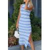 imagePRETTYGARDEN Womens Summer Bodycon Sundresses Casual Midi Sleeveless Hollow Out Knit Side Slit Striped Long Tank DressStriped Light Blue White