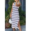 imagePRETTYGARDEN Womens Summer Bodycon Sundresses Casual Midi Sleeveless Hollow Out Knit Side Slit Striped Long Tank DressStriped White Navy