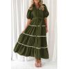 imagePRETTYGARDEN Womens Summer Button Down Shirt Dress Short Puffy Sleeve Tiered Ruffle Flowy Long Maxi DressesArmy Green